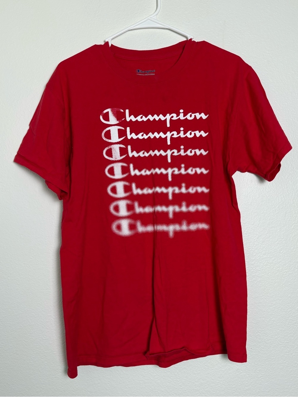 Champion Red Short Sleeve Tee with White Stacked Logo Size Medium